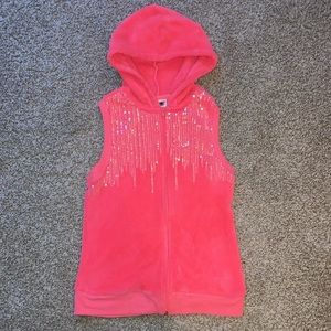 Belle Du Jour Girls Pink Hooded Sequin Accent Vest Size Girls Large (10/12)